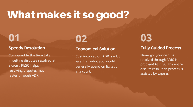 RESO 6 screenshot from a presentation of a dispute resolution platform.