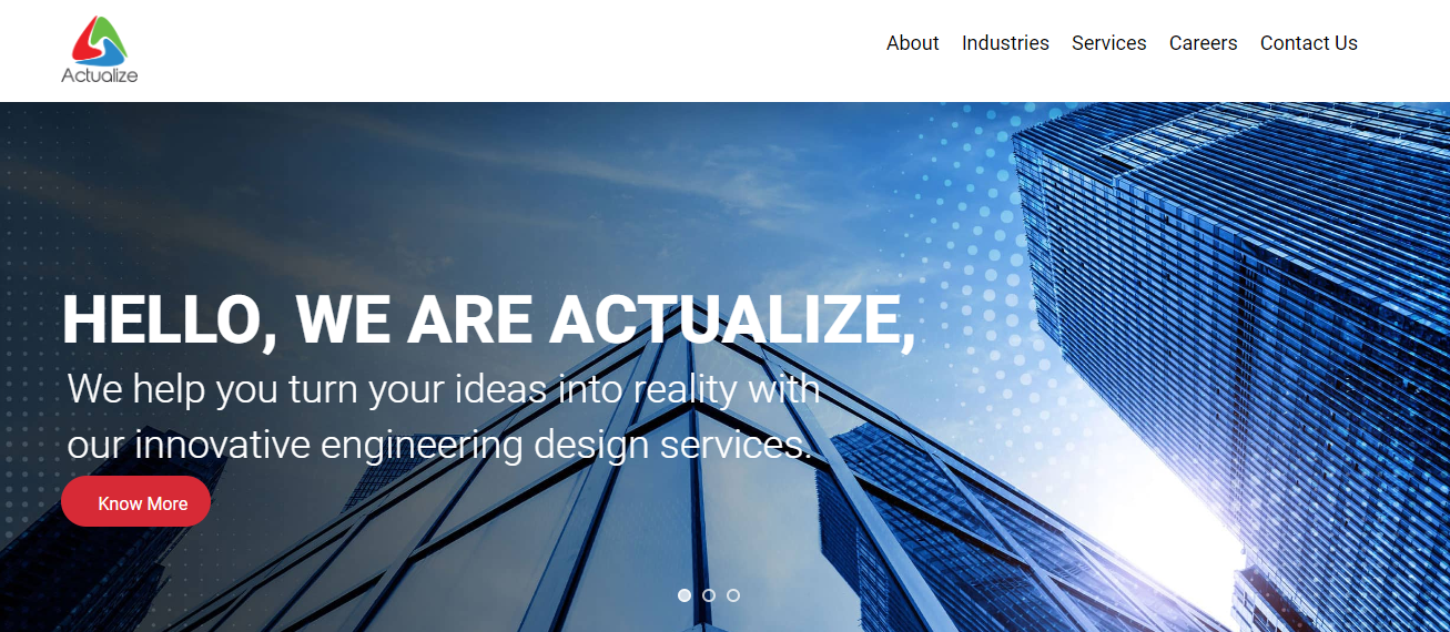 act 1 screenshot of the homepage of an engineering company's website.