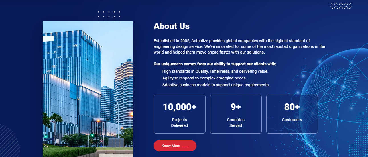 act 4 screenshot of the homepage of an engineering company's website.